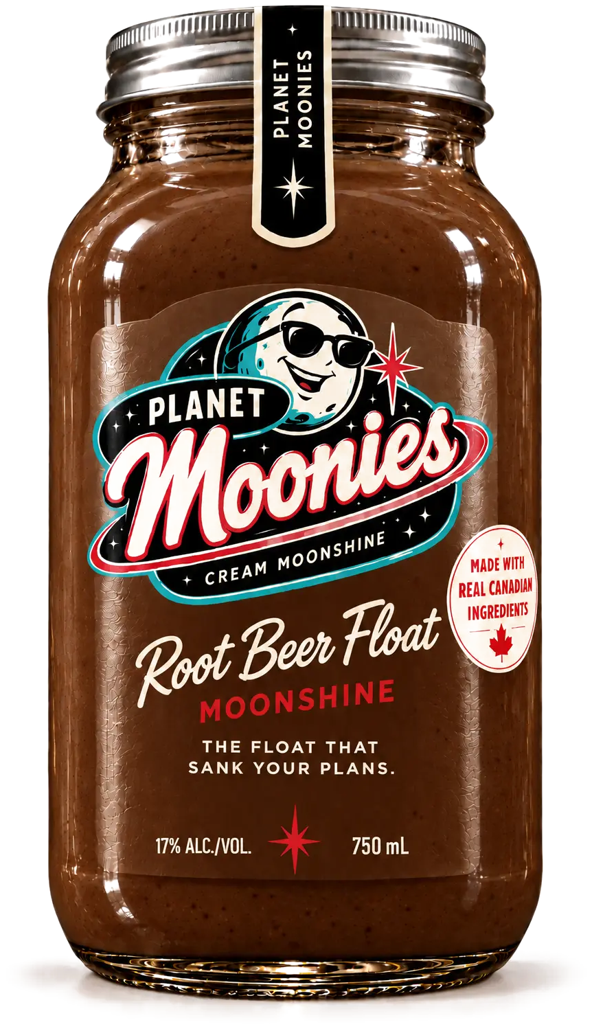 Planet Moonies Root Beer Float cream moonshine mason jar