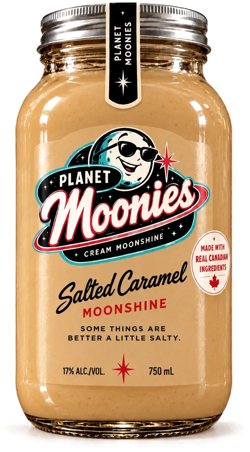 Planet Moonies Salted Caramel cream moonshine mason jar