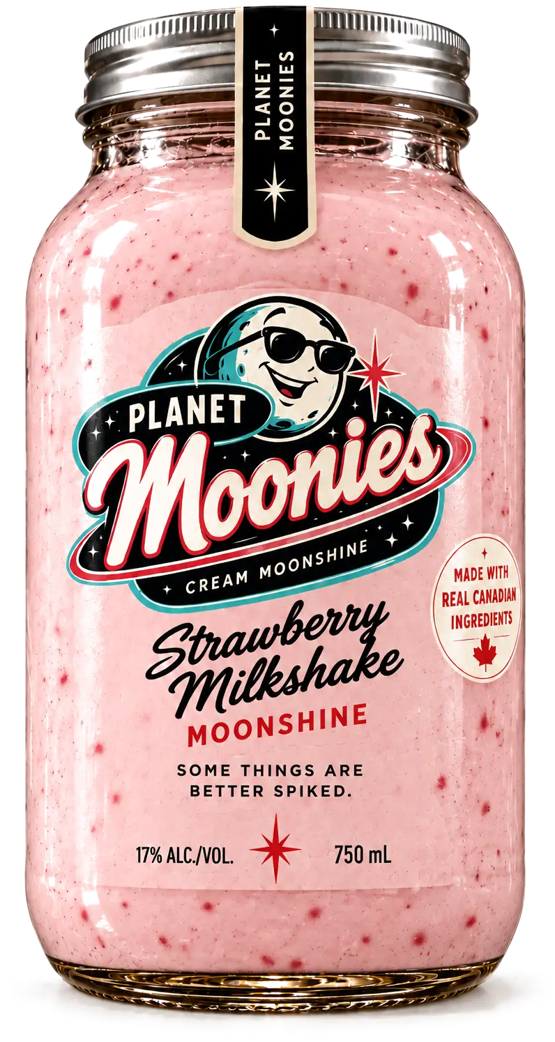 Planet Moonies Strawberry Milkshake cream moonshine mason jar